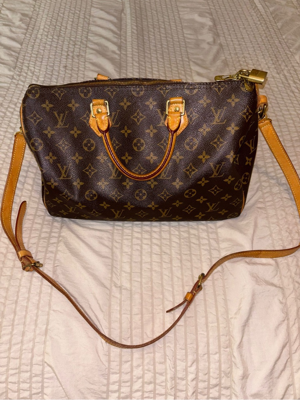 Louis Vuitton Speedy Bandoulière 30 Crossbody Satchel with Tan Leather Trim